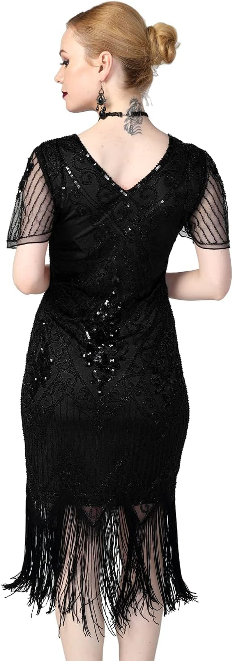 Women'S 1920S Dress Sequin Art Deco Flapper Dress with Sleeve